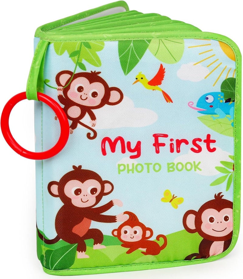 GKDOMS Baby Photo Album First Family Memory Book for Newborns, Toddlers Soft Photo Cloth Book with Mirror, Quality Gifts for Girls and Boys, 1st Birthday, Baby Shower, Thank You Gift (Lovely Monkey) - Image 1